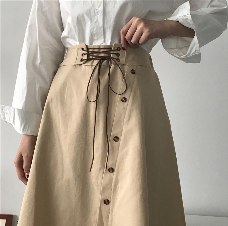 Mùa xuân Hàn Quốc phiên bản của tính khí retro mỏng trong phần dài của váy dây đai thắt lưng cao bất thường Một chiếc váy từ trong váy dài nữ chân váy xếp ly đen