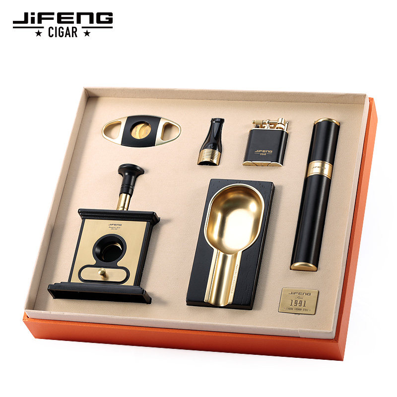 Набор подлинных сигар JIFENG Monsoon из шести частей, зажигалка, резак для сигар, высококачественная подарочная коробка, подарочный пакет Изображение 1