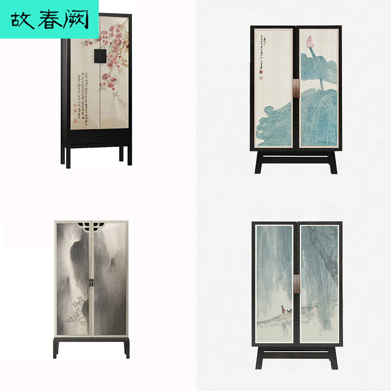 New Chinese hand painted solid wood wardrobe simple vintage bedroom storage closet China Wind hotel Cloister furniture Customized