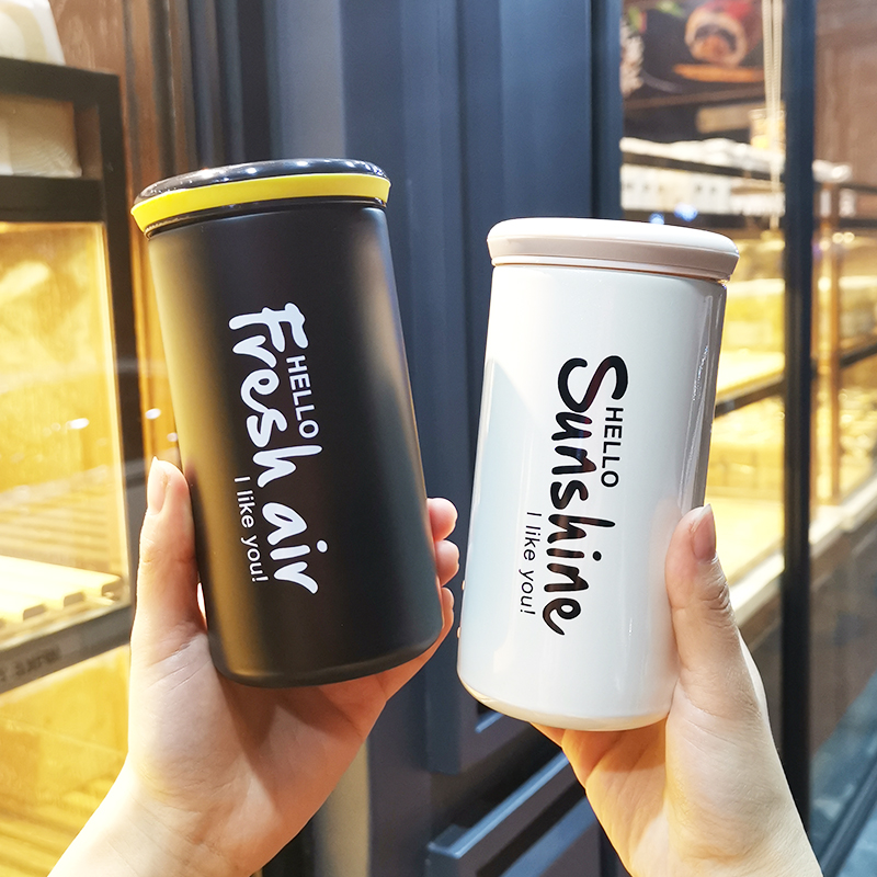 Korean version of the simple thermos cup female portable male student literary fresh water cup Ins cute couple cup accompanying cup