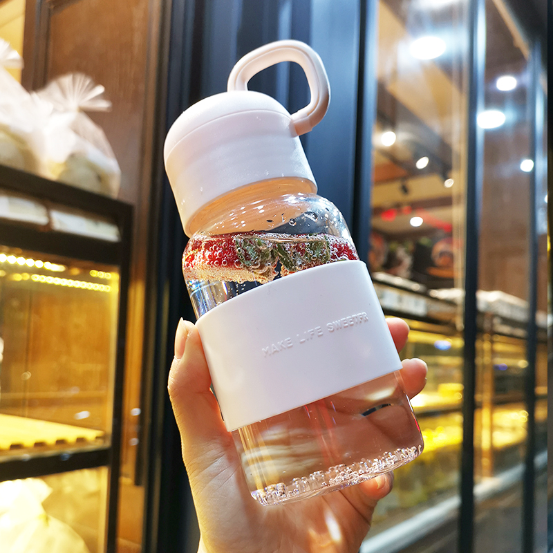 (clearance) glass water cup with silicone sleeve transparent cup female students simple portable small ins wind summer