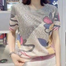 Одежда для дам 中老年妈妈桑蚕丝短袖t恤女新款独特漂亮巨好看夏装薄款针织上衣