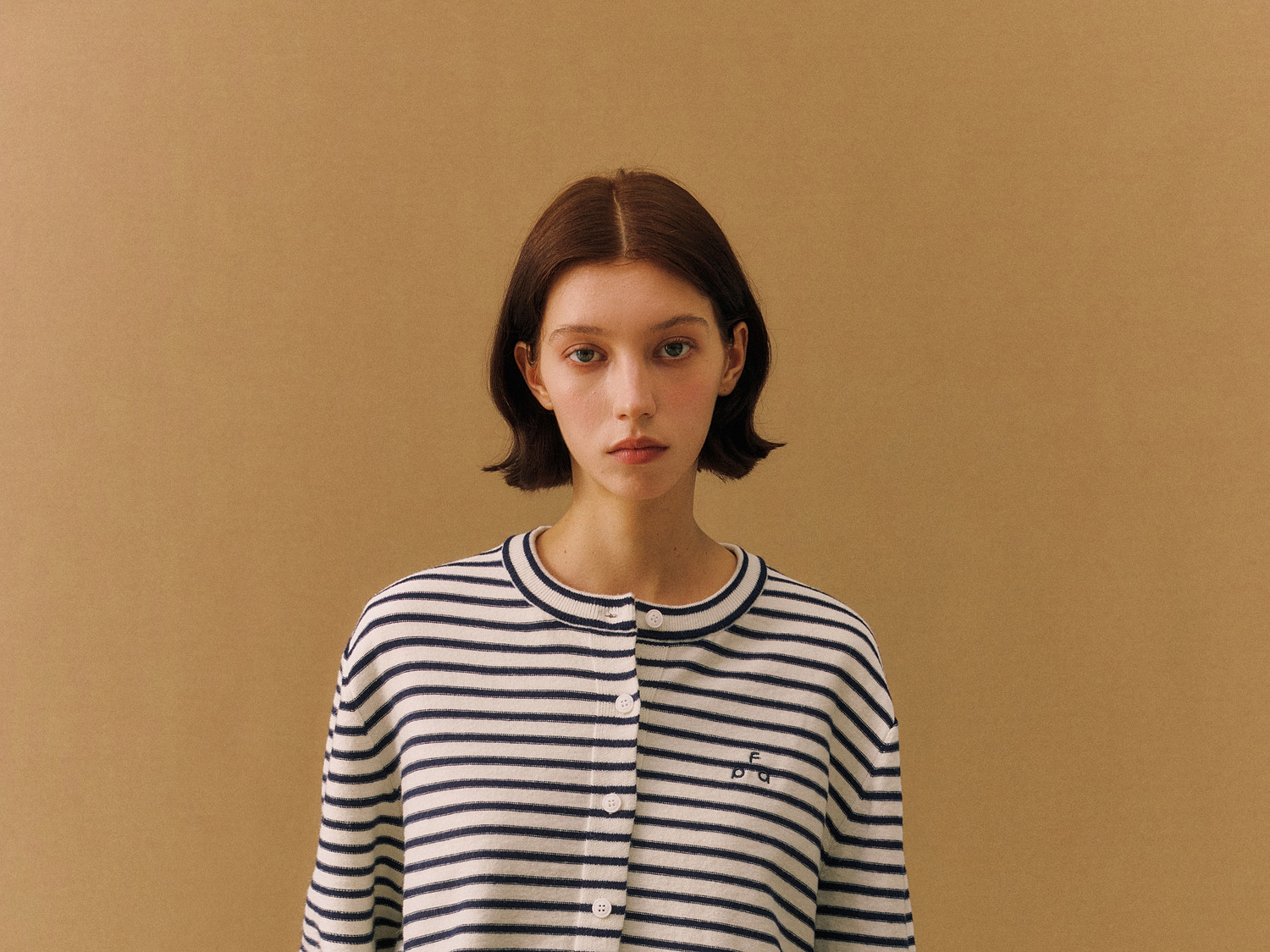 FPA Striped Crew Neck Button-Up Sweater