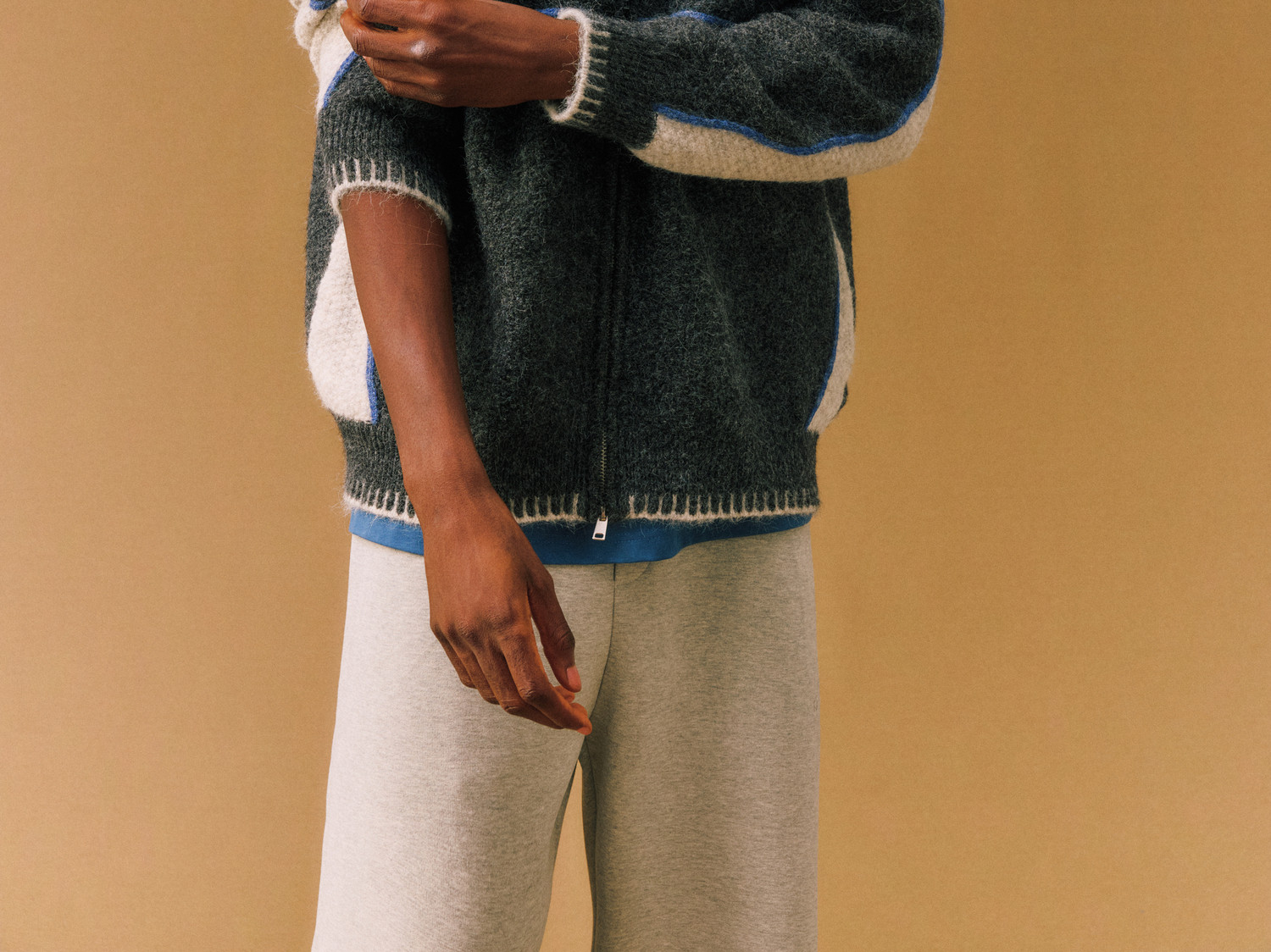 FPA Contrast Zip-Up Knit Cardigan