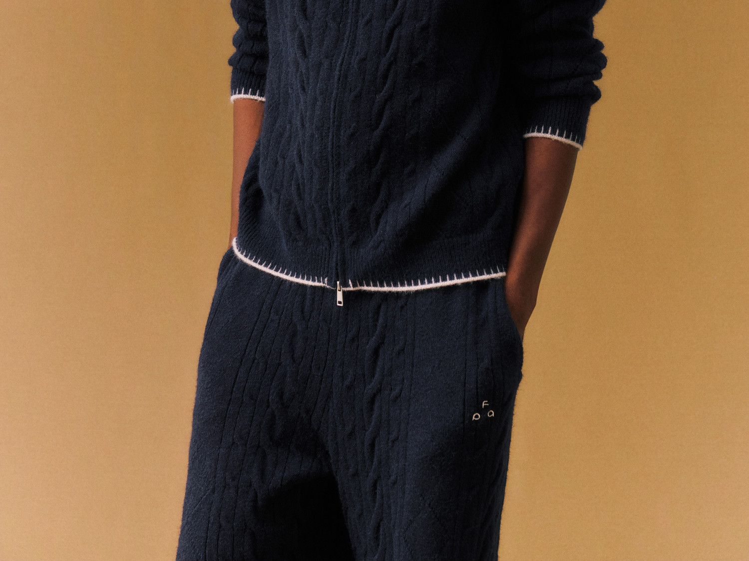 FPA Cable-Knit Color-Block Zip-Up Cardigan