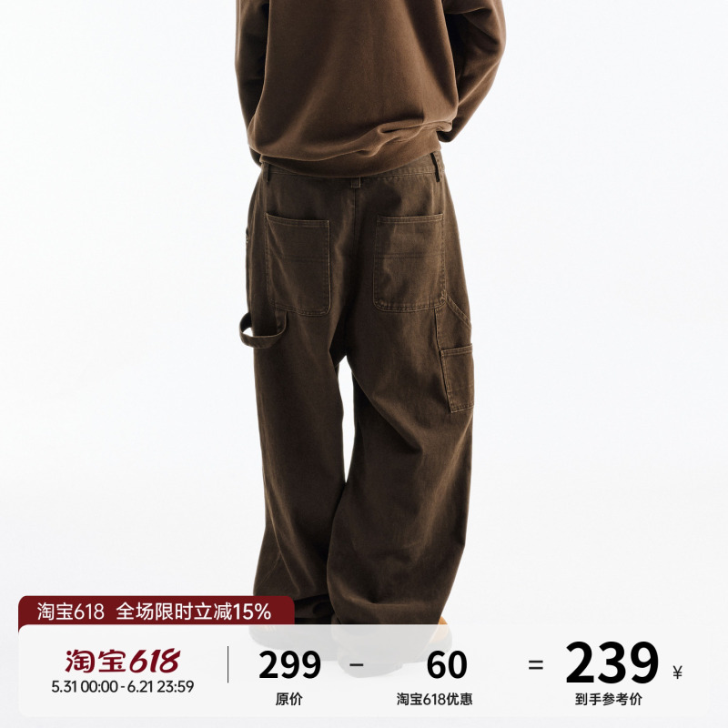 Fpa Wide-Leg Washed Lumberjack Pants, National Trendy Brand, Spring and Autumn Vintage Wide-Leg Loose Workwear Casual Long Pants for Men
