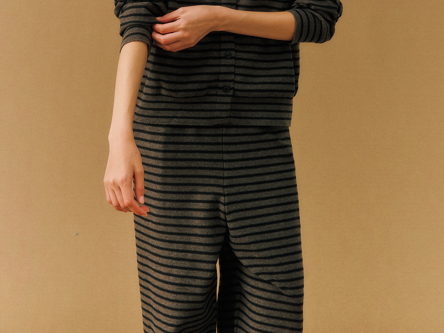 FPA Striped Crew Neck Button-Up Sweater