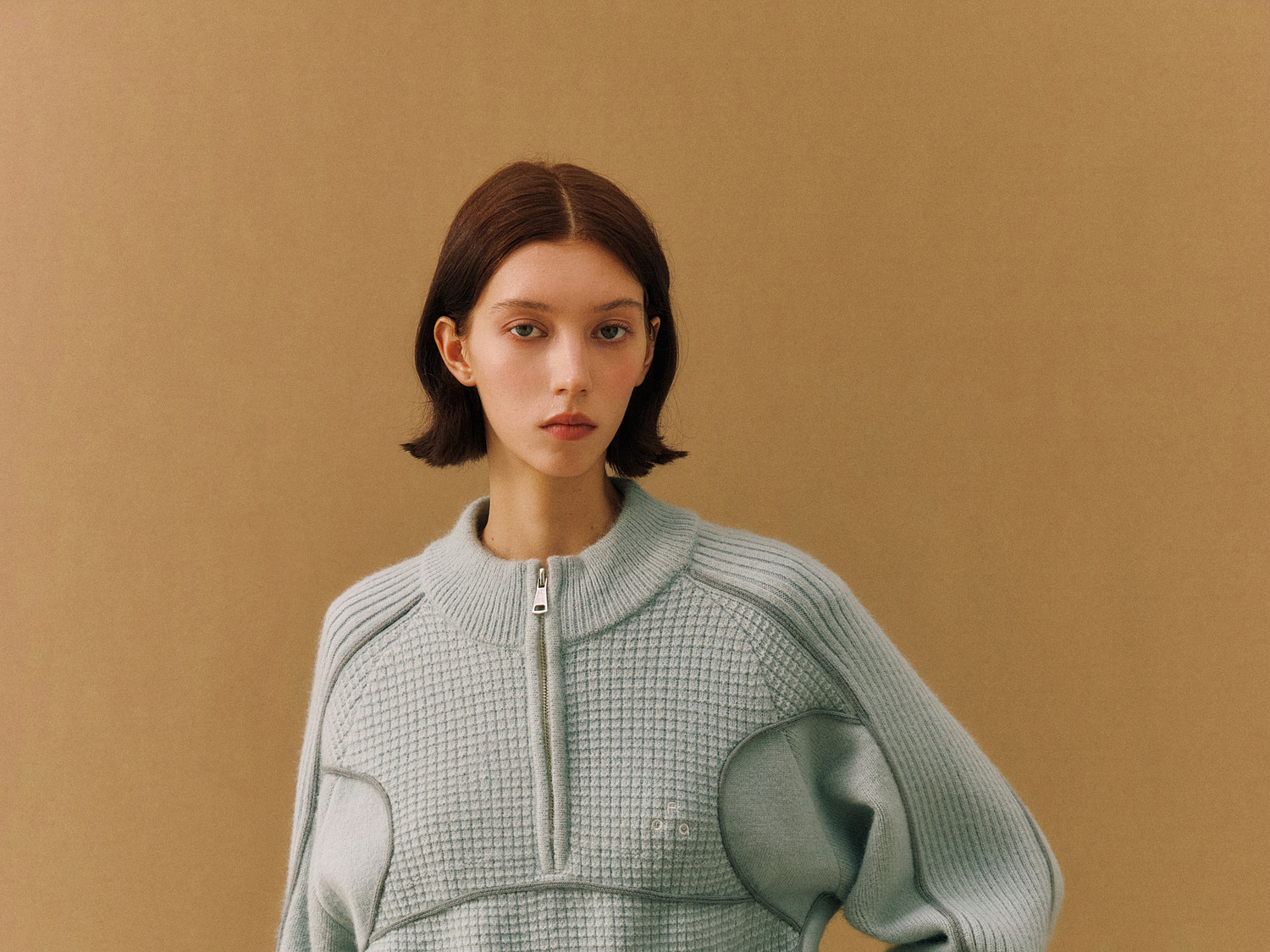 FPA Half-Zip Color-Block Jacquard Sweater