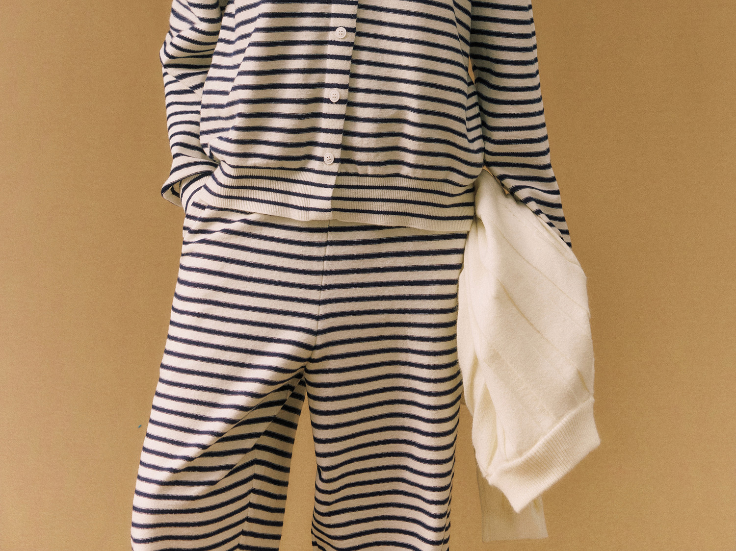 FPA Striped Crew Neck Button-Up Sweater