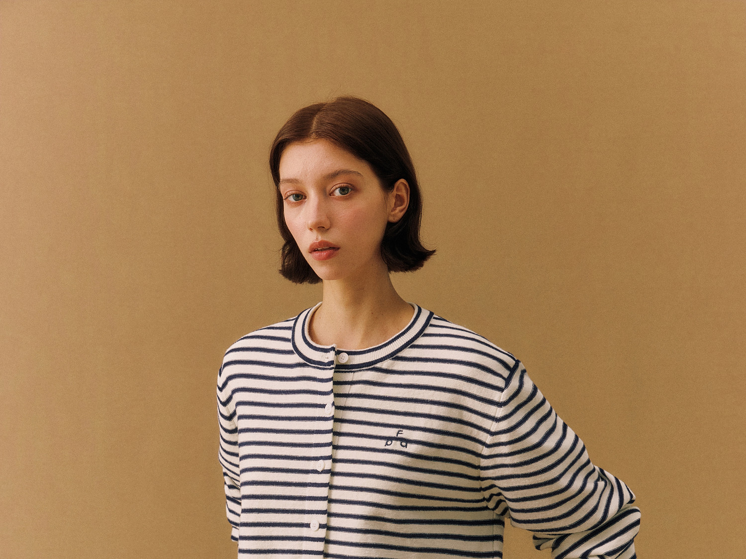 FPA Striped Crew Neck Button-Up Sweater