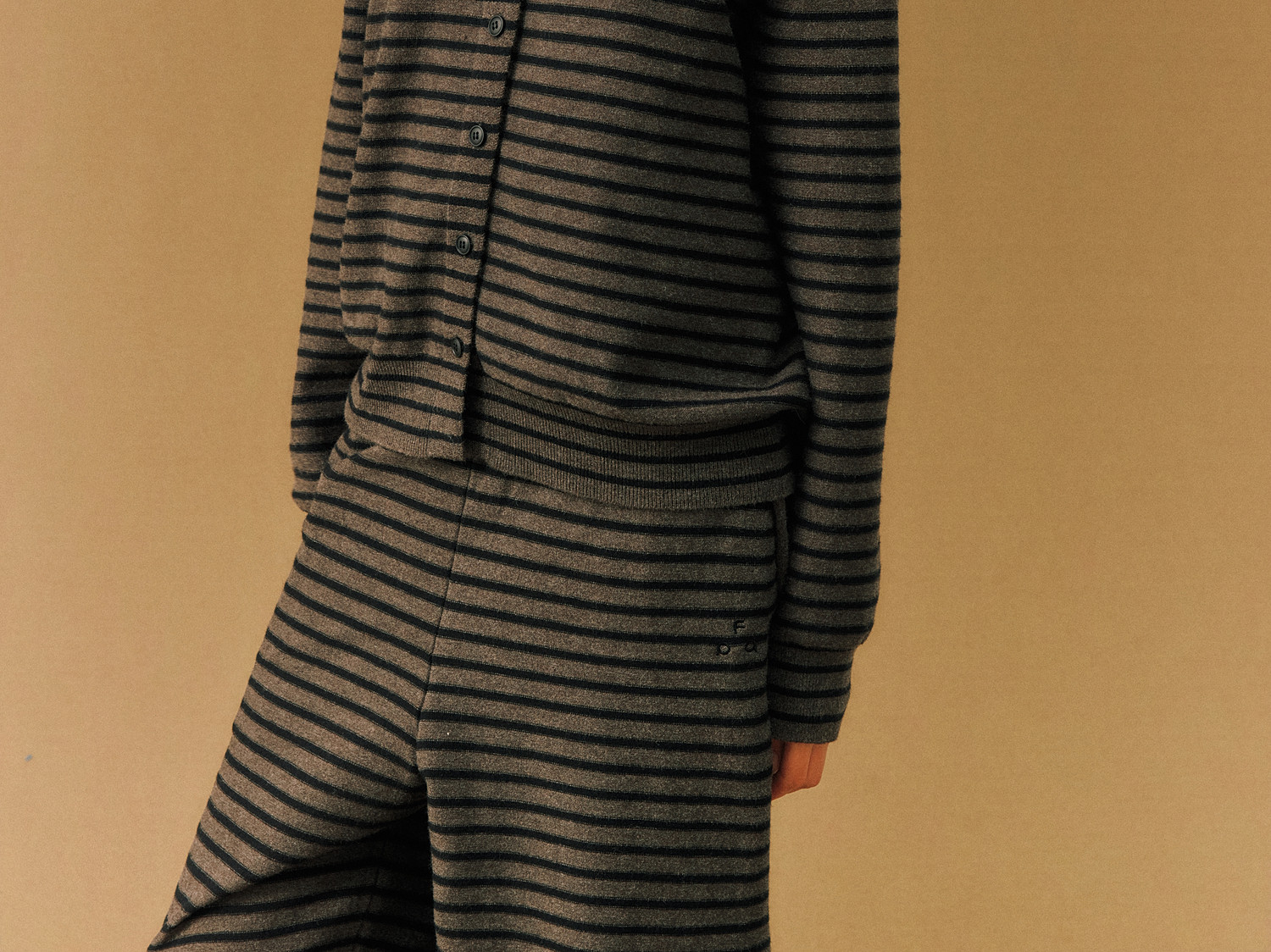 FPA Striped Crew Neck Button-Up Sweater