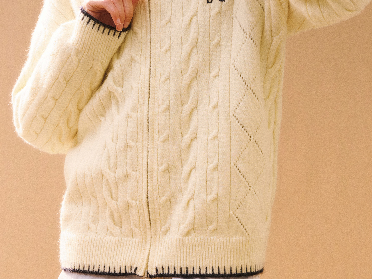 FPA Cable-Knit Color-Block Zip-Up Cardigan