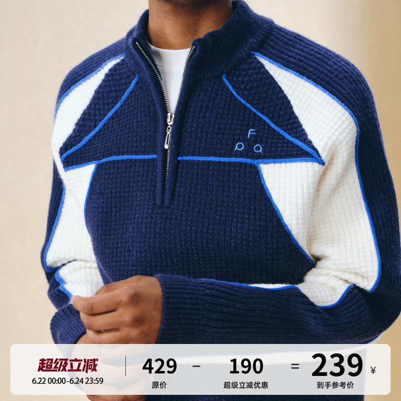 Fpa Half-Zip Sports Outdoor Color-Blocked Sweater Spring and Autumn Pullover Retro Couple Outfit High-End Knitwear Fpa Half-Zip Sports Outdoor Color-Blocked Sweater Spring and Autumn Pullover Retro Couple Outfit High-End Knitwear