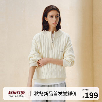 Fpa half zipper half turtleneck spiral cable pullover sweater casual retro high-end autumn sweater Fpa half zipper half turtleneck spiral cable pullover sweater casual retro high-end autumn sweater