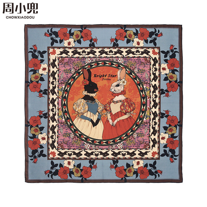 Zhou Xiaodou's Original Bright Star Silk Twill Double-Sided Printed Square Scarf, Vintage, Elegant and Versatile Zhou Xiaodou's Original Bright Star Silk Twill Double-Sided Printed Square Scarf, Vintage, Elegant and Versatile
