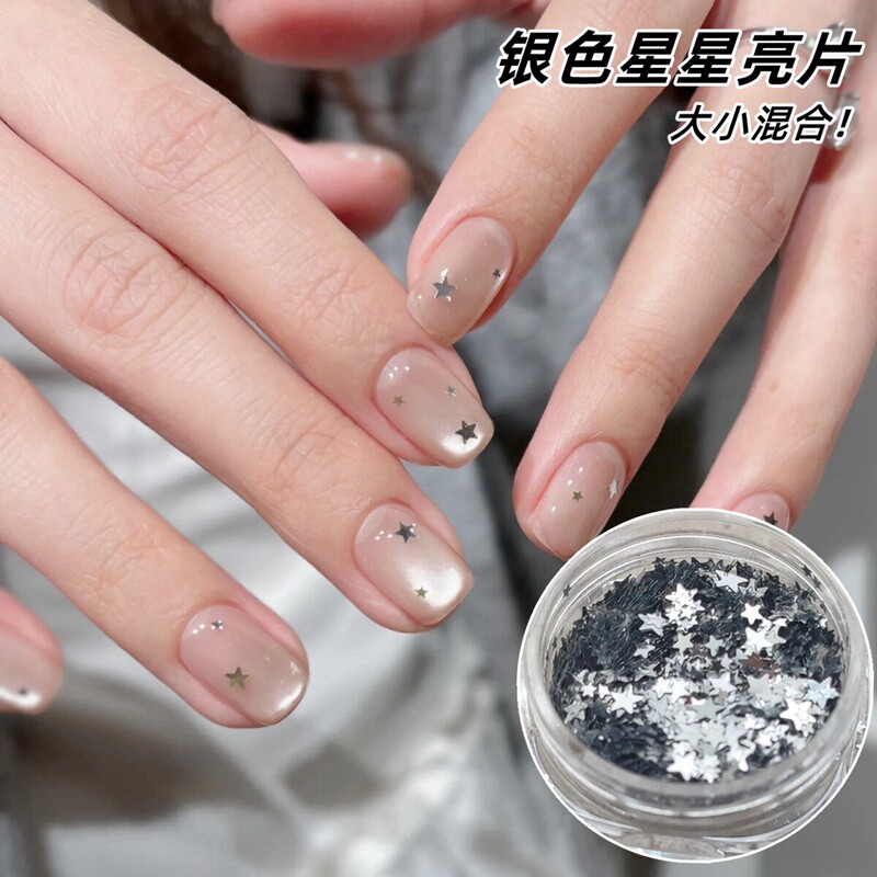 New Nail Art Silver Star Sequins Mixed Sizes Ultra-Thin Nail Stickers Decorations Silver Five-Pointed Star Mini