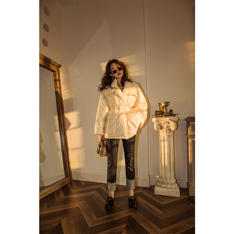 TOP Home Lacquer Leather Light Sensation 90% Goose Down Belt Closedown Suede Woman Short winter Thickened Fashion Jacket