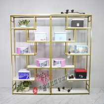Golden iron wood shelf Packing box display stand Cake model display stand Handicraft display stand Gift display cabinet