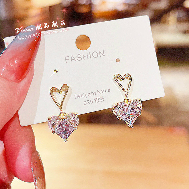 Hong Kong S925 Silver Needle Ultra - flashing Zircon Pending Earring Female 2021 stylish and exquisite ear crash tide