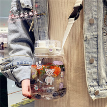 Hong Kong Great Pudding Cup Cute Two Drinks Plastic Straws Cup Grown-up Student Can Back Inclinable Cross Girl Kettle