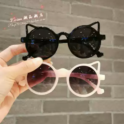 Hong Kong children's sunglasses baby super cute kitty ears sunglasses boys and girls Anti-UV glasses tide