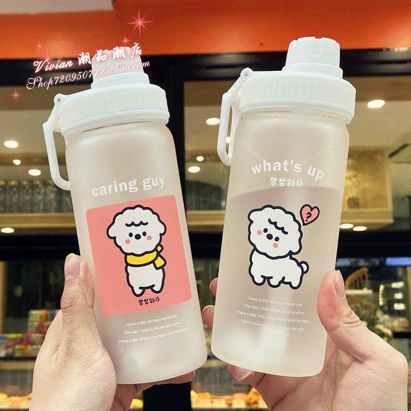 Hong Kong Glass Water Glass Frosted Design High Face Girl's Brief Portable Adolescent Girl Hearts Straw Cup Tide