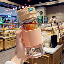 Hong Kong Brief Heat-resistant Glass Cup Mori Department Men and women filter water glass Students portable with silicone sleeve mug