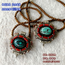 Natural large-grain turquoise box pendant Nepal 925 sterling silver coral garu pendant storage pendant