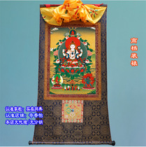 Four-arm Guanyin Tang card high-end handmade clothes framed printed bronzed gold ultra-clear Guanyin Bodhisattva portrait about 120cm