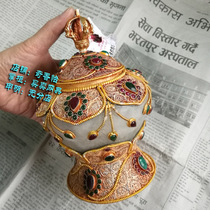 Nepal pure copper inlaid gemstone handmade silk bottle Natural crystal mineral bottle Poly treasure bottle rice box