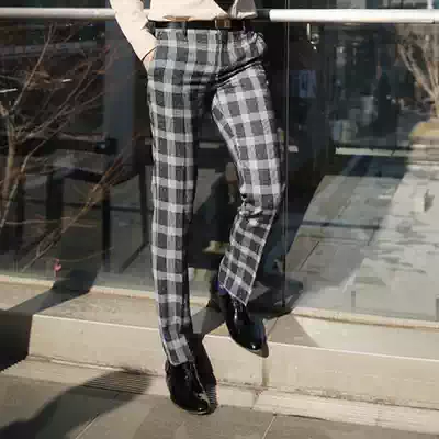 Spring new Korean men's pants casual trousers men's Korean version of large plaid slim slacks
