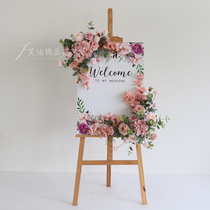 Wedding welcome poster board decoration floral party billboard 4S store water brand clothing store entrance sign silk flower