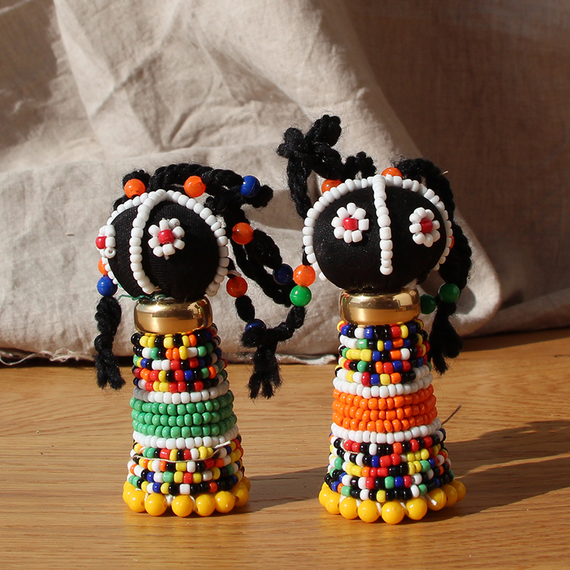Beaded Fabric Doll Imported from South Africa, Handmade, African Crafts D7