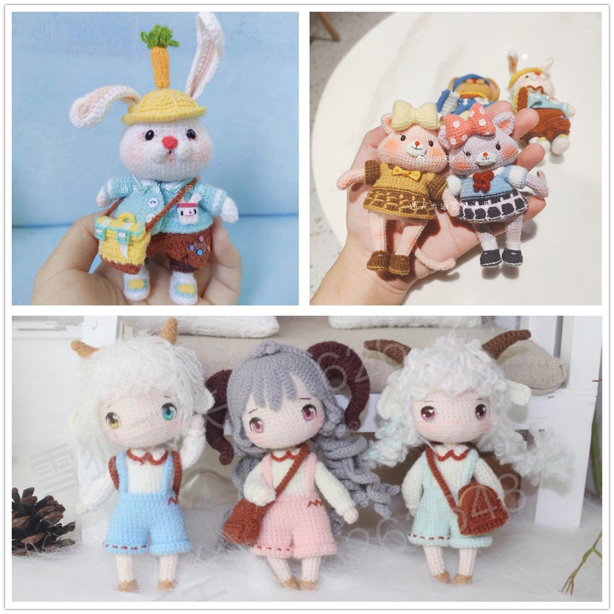 Crochet Illustration (Kindergarten Small Animal Series) Rabbit, Sheep and Cat Wool Hand Knitting Doll Tutorial No Video