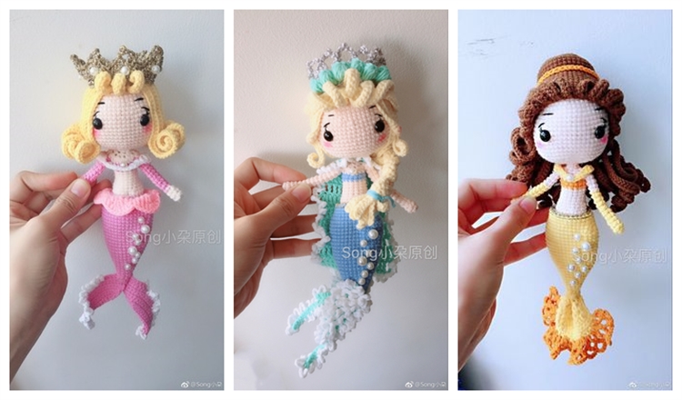 New crochet doll illustration Disney#Mermaid Belle Elsa Princess Non-finished non-material package