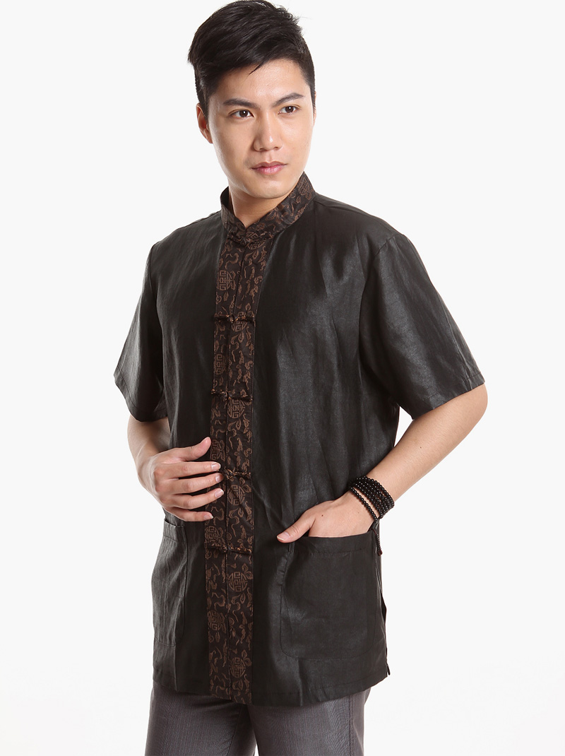 Tang phù hợp với nam Trung Quốc áo khoác gió nam phù hợp với bộ trung niên thô vải áo sơ mi cotton đứng cổ áo Slim quốc phục bo dan toc cho nam nu