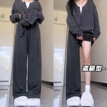 Gray Glutinous Rice Pants for Women, Spring and Autumn 2025 New Style, High-Waisted, Drapey, Petite, Slimming, Lazy Casual, Fleece-Lined Wide-Leg Pants