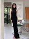 Elegant socialite tight-fitting slit halterneck dress black shoulder-cut slim pure lust sexy sleeveless hip-covering long skirt