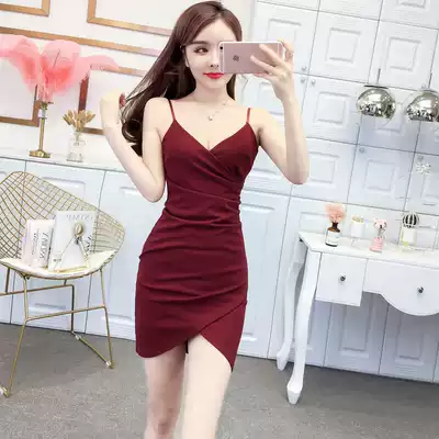 Nightclub women's sexy suspenders dress summer Korean skinny slim low-cut backless nightclub hip skirt