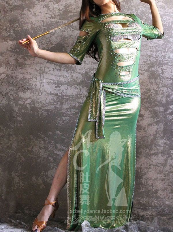 AC Belly Leather Dance Professional Import Advanced to do Egyptian Baladi Shaabi gowns Three sets of 749 turquots green-Taobao