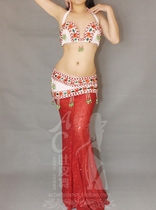 AC Belly Leather Dance Professional Import Superior Performance Suit Acting Out of Deep Red White 021707 Spot