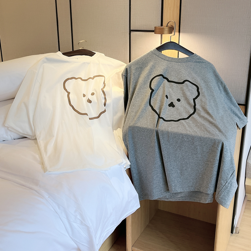 Pajamas for Couples, Summer Pure Cotton Short-Sleeved T-Shirt, Men's Top, Plus Size 70-125kg Can Be Worn Outside, Loose Home Clothes