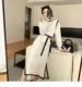 Autumn and winter high-end French retro Hepburn small fragrance long white knitted dress turtleneck sweater bottoming skirt female