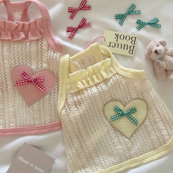 Pet Dog Clothes Cute Thin Breathable Heart Mesh Sling Vest for Teddy Pomeranian Small Dogs and Kittens