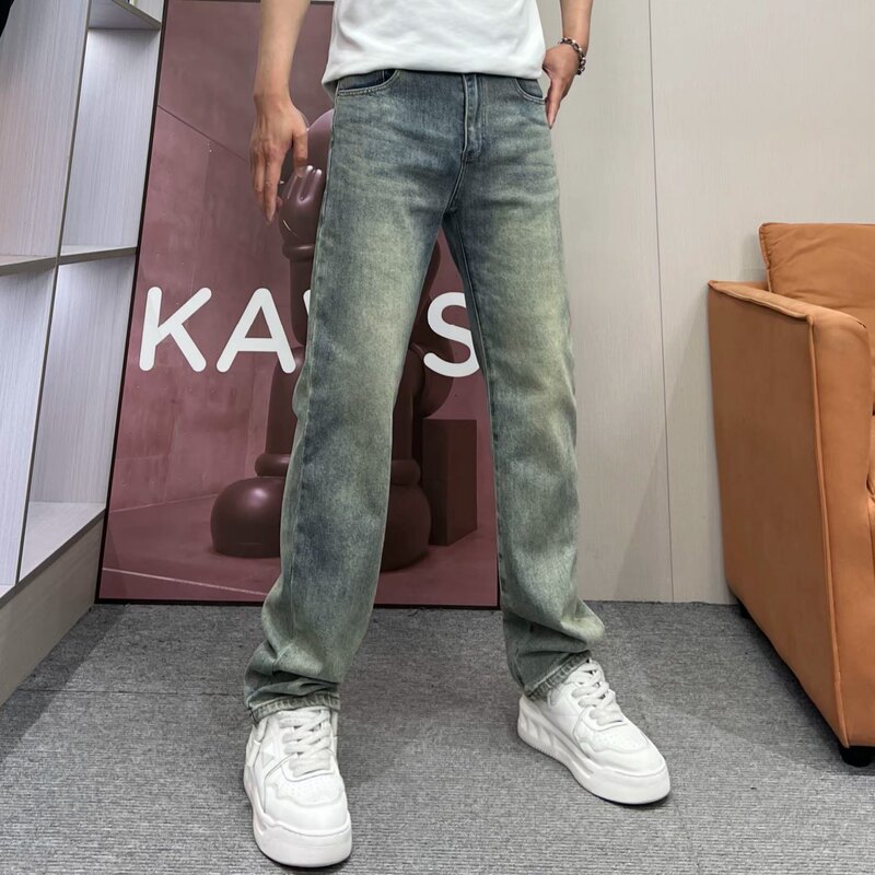 High-End Coconut Tree Embroidery Men's Jeans, Slim Fit Straight-Leg American Casual Pants, 2026 Spring New Vintage Long Pants