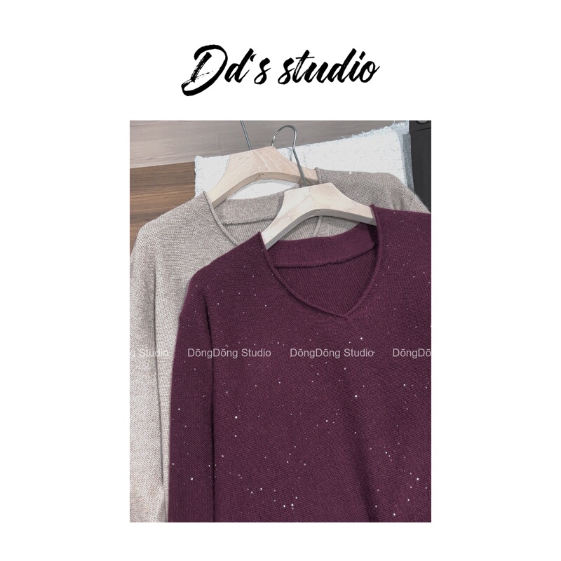Highly Recommended! / Rich Lady / V-Neck Sequin Long-Sleeve Knit Top [Length 57cm, Bust 104cm] 86341