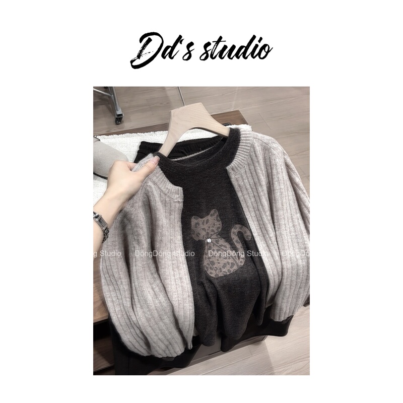 Hot Sale…/Leopard Print Kitten/T-Shirt for Women, Long-Sleeved Pullover Base Shirt [Length 57cm, Bust 94cm] 5125