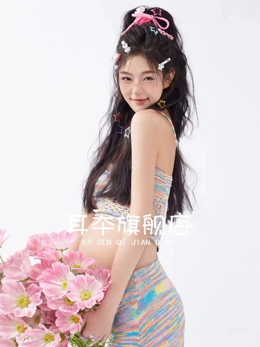 Фото студий Новые беременные женщины фотографируют одежду, красивую, маленькую свежую, игривую, милую беременную матерей Большой живот, фотография, фотография, фотография