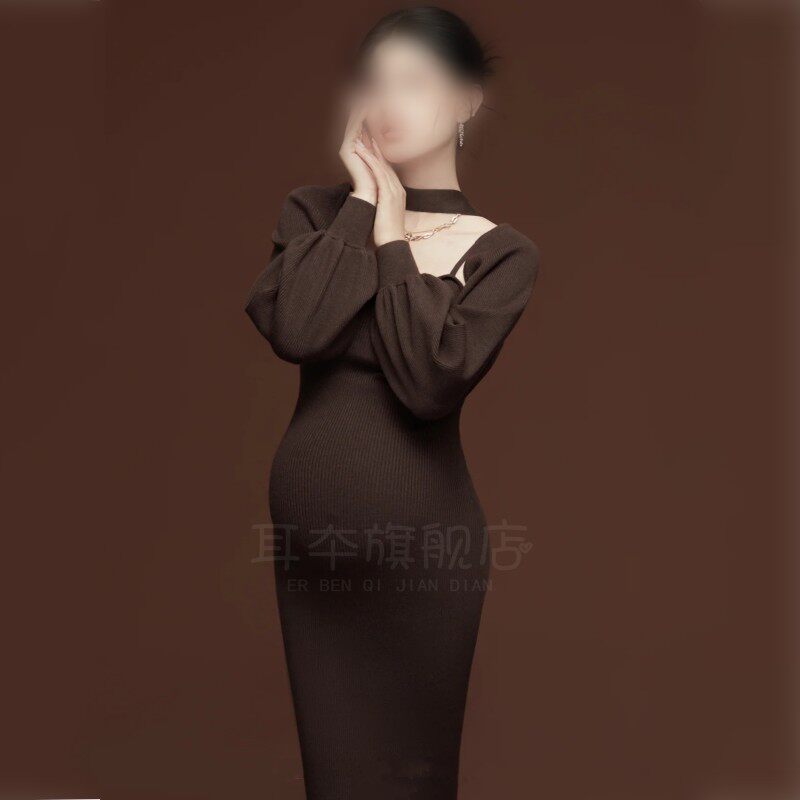 Photo studio maternity photo clothing new knitted hanging neck dress maternity photo art photo photography maternity clothes
