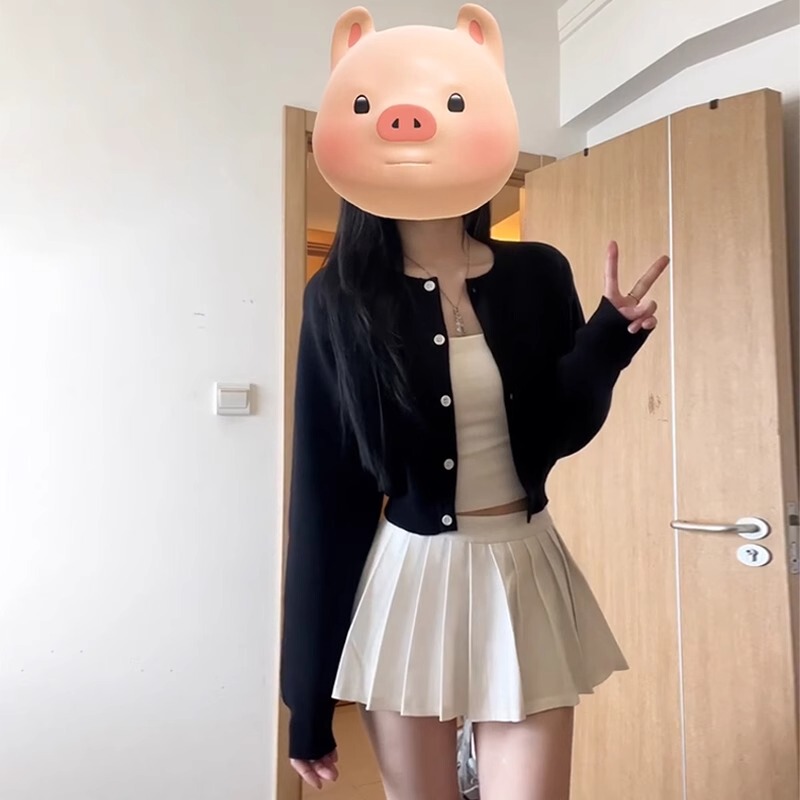 Black Knitted Cardigan Sweater Jacket for Women 2026 New Korean Style Spring Outfit High-End Short Top